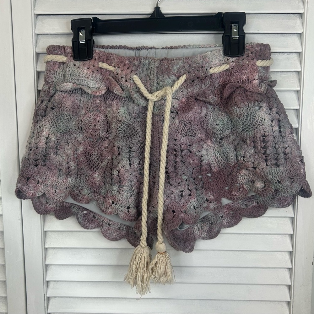 Surf Gypsy Crochet Knit Shorts with Tassel Tie